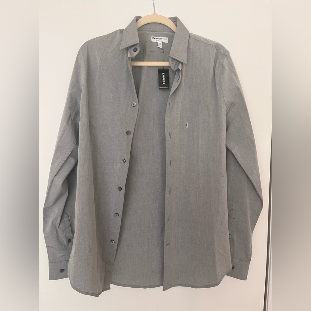 NEW - express 1MX extra slim light gray button down men's dress shirt